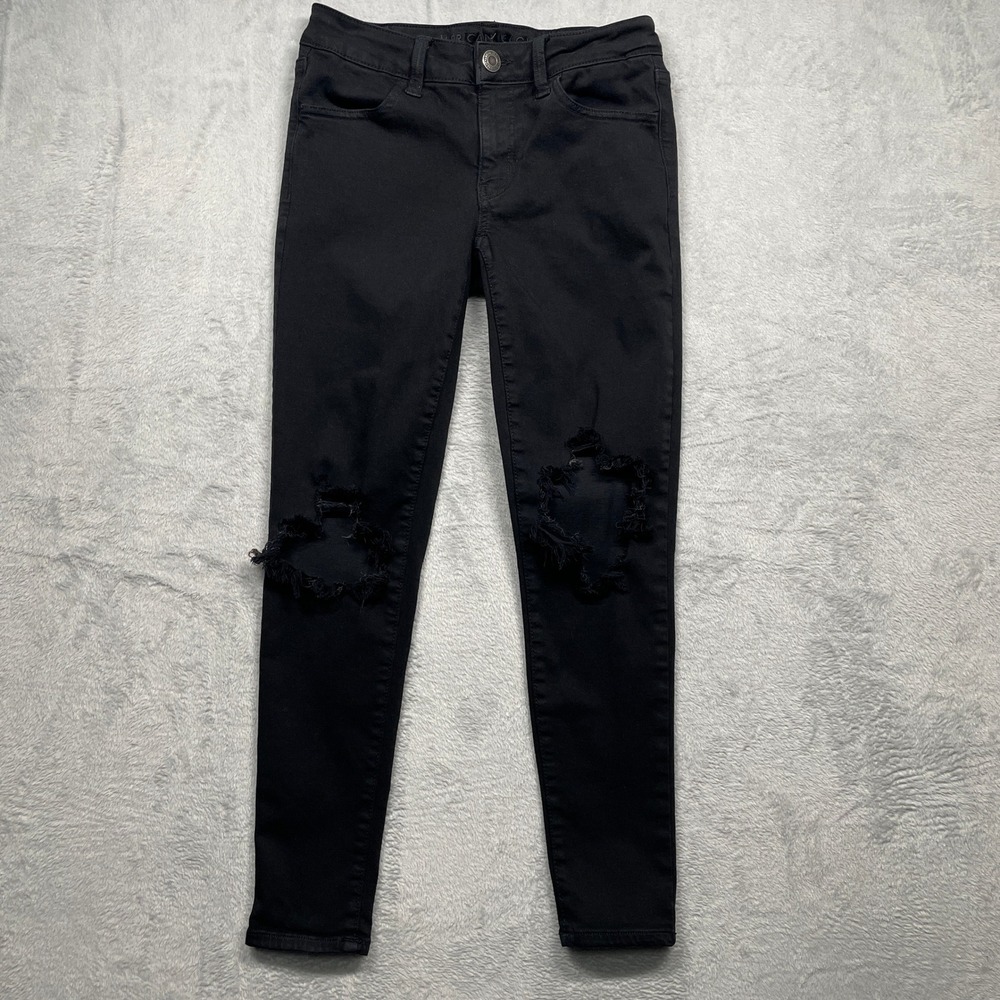 American Eagle Jeggings Women 6 Black Distressed Ne(x)t Level Stretch Denim